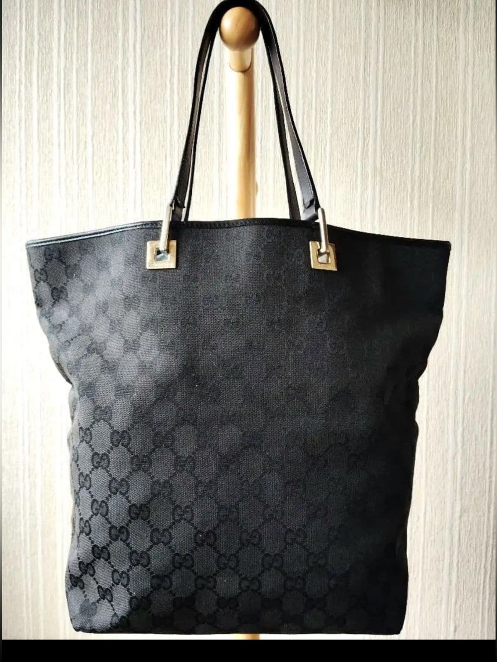 Gucci Black Monogram Tote with Gold-Tone Hardware